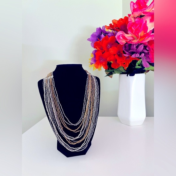 Jewelry - Elegant Multi-strand Gold and Silver Delicate Beaded Necklace